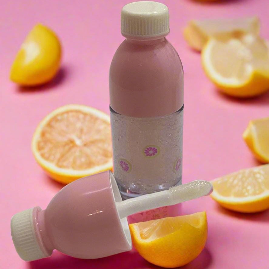 pink drink bottle novelty lip gloss, strawberry kiwi, pink lemonade flavored (8ml)