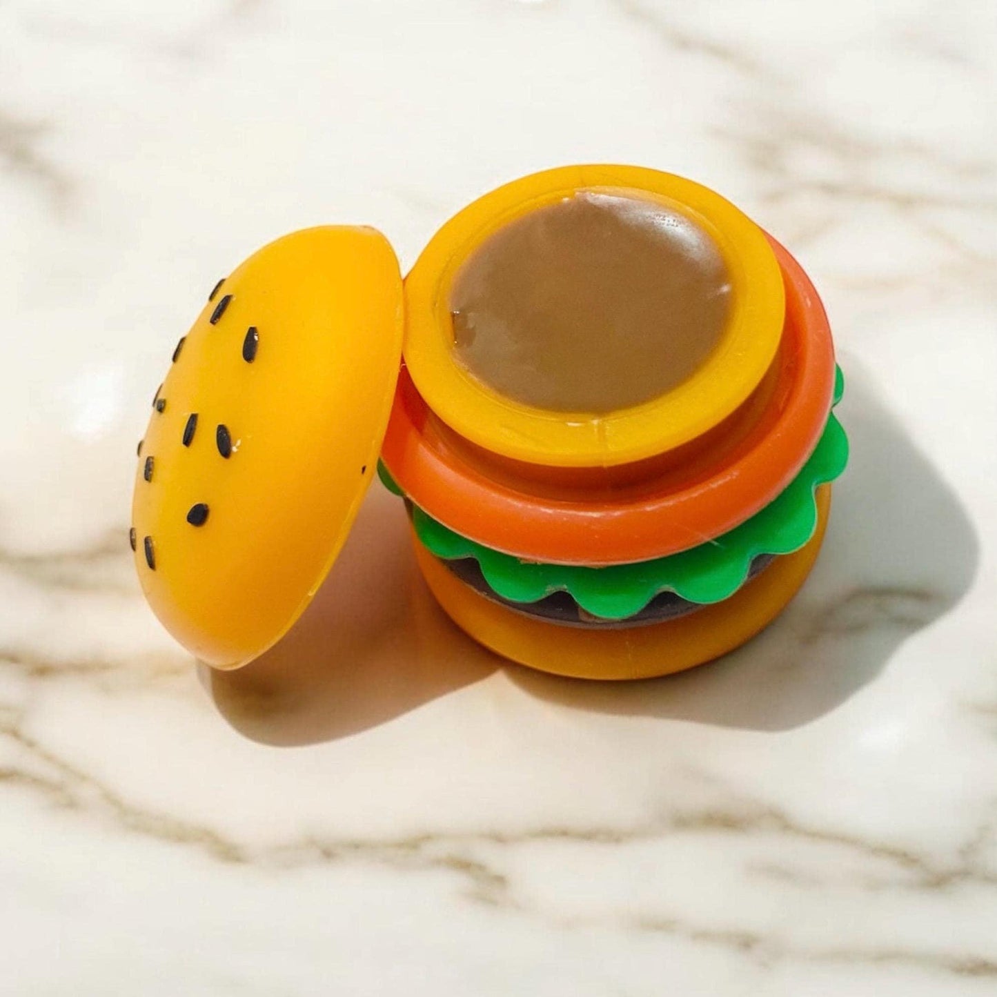 Fidget Burger shaped novelty lip balm