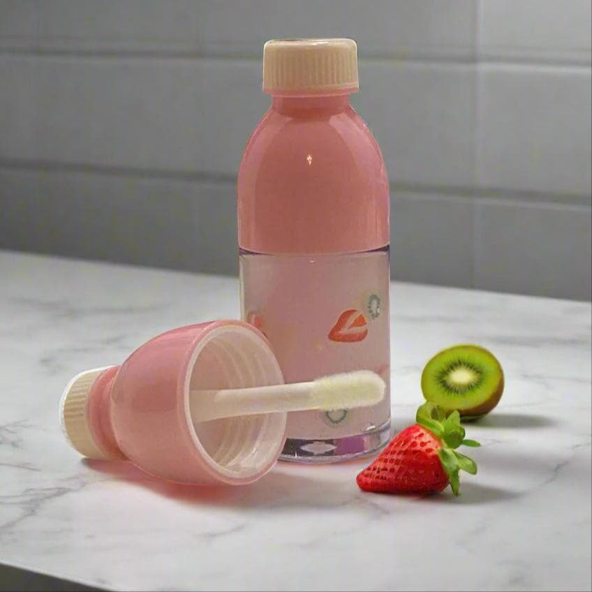 pink drink bottle novelty lip gloss, strawberry kiwi, pink lemonade flavored (8ml)