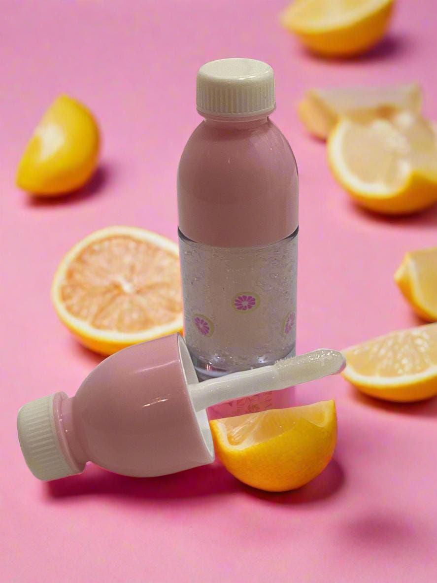 pink drink bottle novelty lip gloss, strawberry kiwi, pink lemonade flavored (8ml)