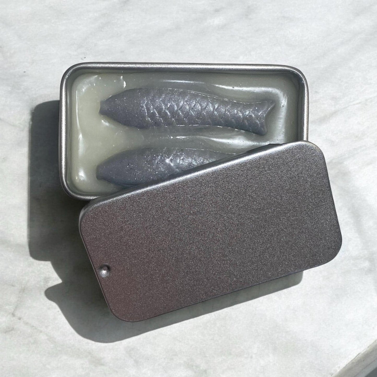 Sardine can tin silver fish lip balm (5g), gag gift, novelty lip balm/gloss