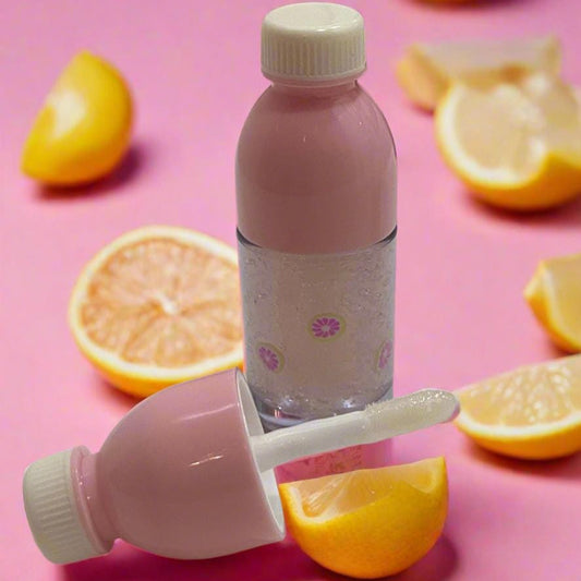 pink drink bottle novelty lip gloss, strawberry kiwi, pink lemonade flavored (8ml)