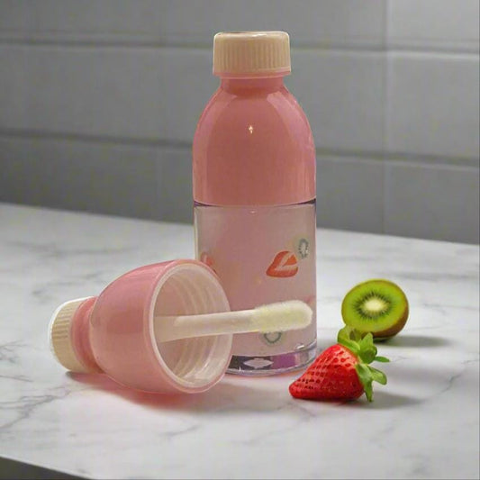 pink drink bottle novelty lip gloss, strawberry kiwi, pink lemonade flavored (8ml)