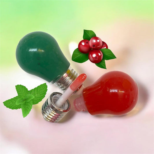 red and green light bulb Christmas lip gloss duo