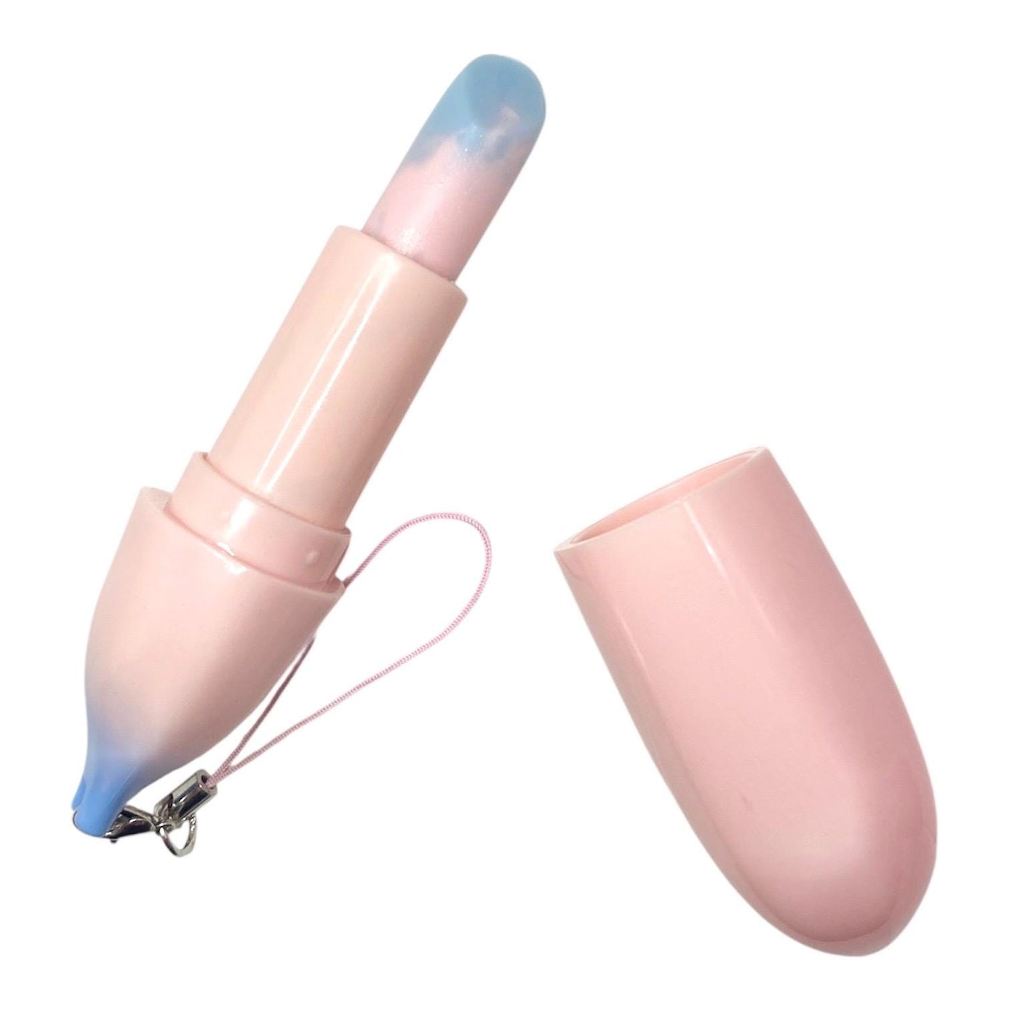Pink strawberry banana/cotton candy lip balm with keychain, fruit novelty lip balm