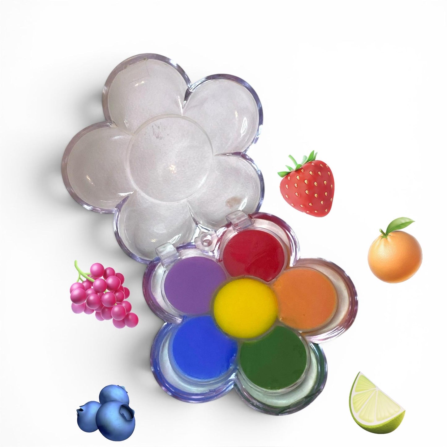 fruit flavored rainbow flower compact lip balm, spring lip balm (vegan), naturally flavored lip balm