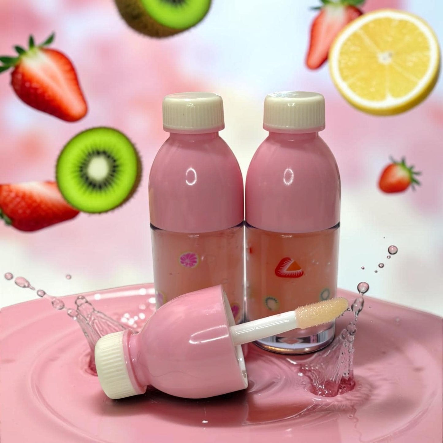 pink drink bottle lip gloss duo 🍓🍋🥝