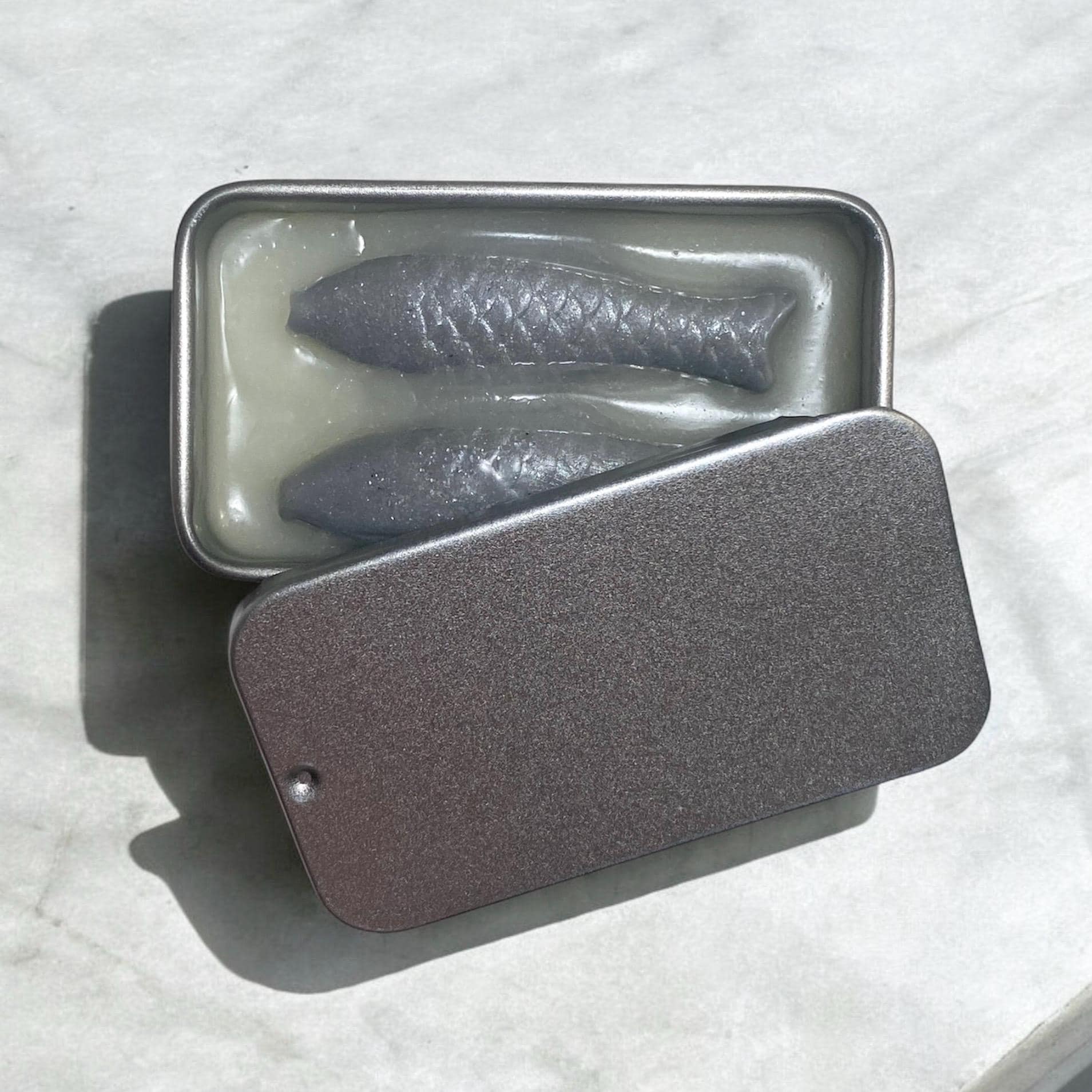 Sardine can tin silver fish lip balm (5g), gag gift, novelty lip balm/gloss
